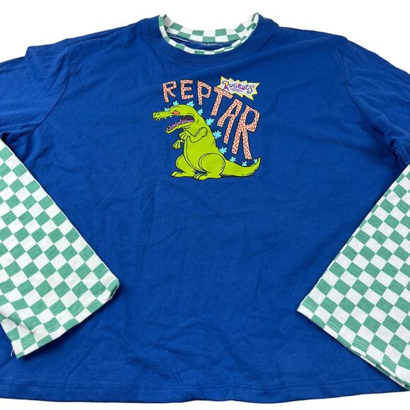 Rugrat's Women's Blue Checkered Reptar Long Sleeve Graphic T-Shirt - 2X - NWT - Picture 1 of 7